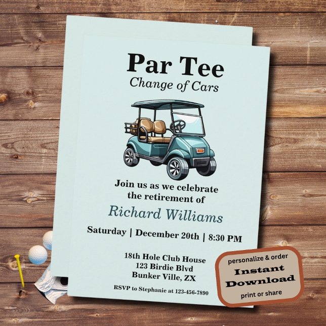 Retirement Golf Cart Par Tee Themed Invitation (Creator Uploaded)