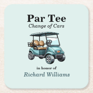 Retirement Golf Cart Par Tee Themed  Square Paper Coaster