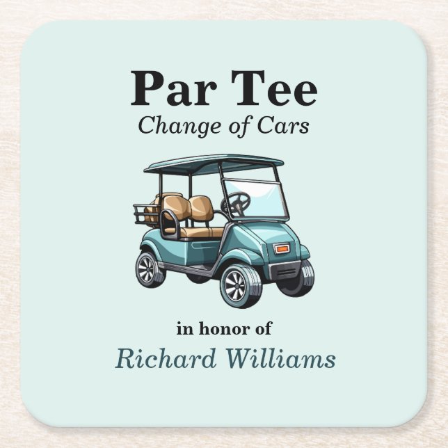 Retirement Golf Cart Par Tee Themed  Square Paper Coaster (Front)