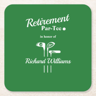 Retirement Golf Clubs Themed Par Tee Green White Square Paper Coaster