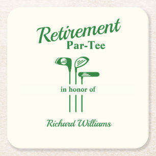 Retirement Golf Clubs Themed Par Tee Square Paper Coaster