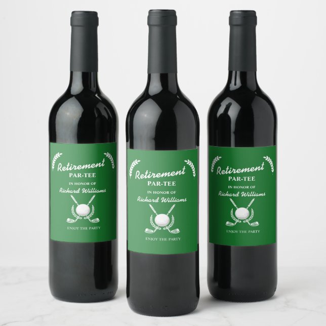 Retirement Golf Clubs Wreath Themed Party Wine Label (Bottles)
