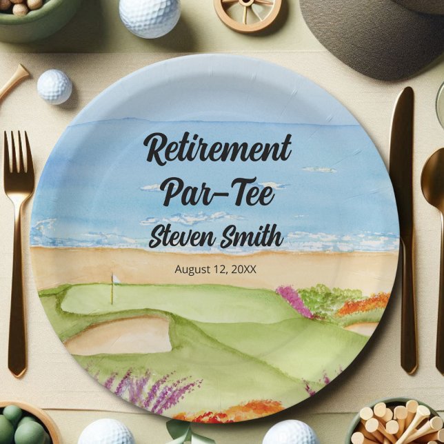 Retirement Golf Course by the Beach Invitation Paper Plate (Creator Uploaded)