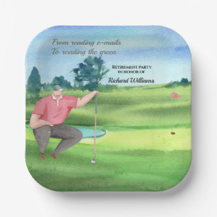 Retirement Golf Man Reading the Green Watercolor Paper Plate