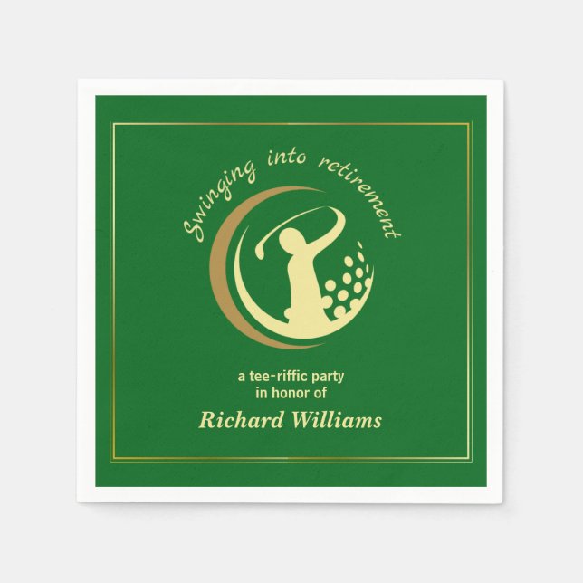 Retirement Golf Party Classic Green Golden Player  Napkin (Front)