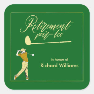 Retirement Golf Party Classic Green Golden Player Square Sticker