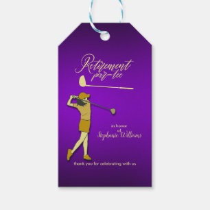 Retirement Golf Party Classic Purple Golden Woman Gift Tags