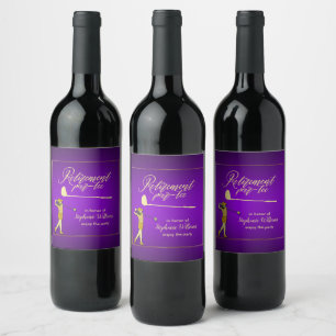 Retirement Golf Party Classic Purple Golden Woman Wine Label