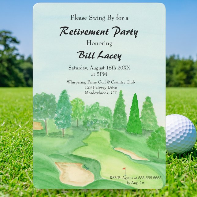 Retirement Golf Party Watercolor Golf Course Invitation (Creator Uploaded)