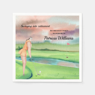 Retirement Golf Woman Swinging on the Green Napkin