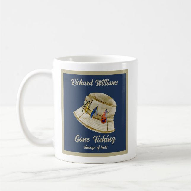 Retirement Gone Fishing Retired Fisherman Hat Coffee Mug (Left)