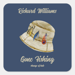 Retirement Gone Fishing Retired Fisherman Hat Square Sticker