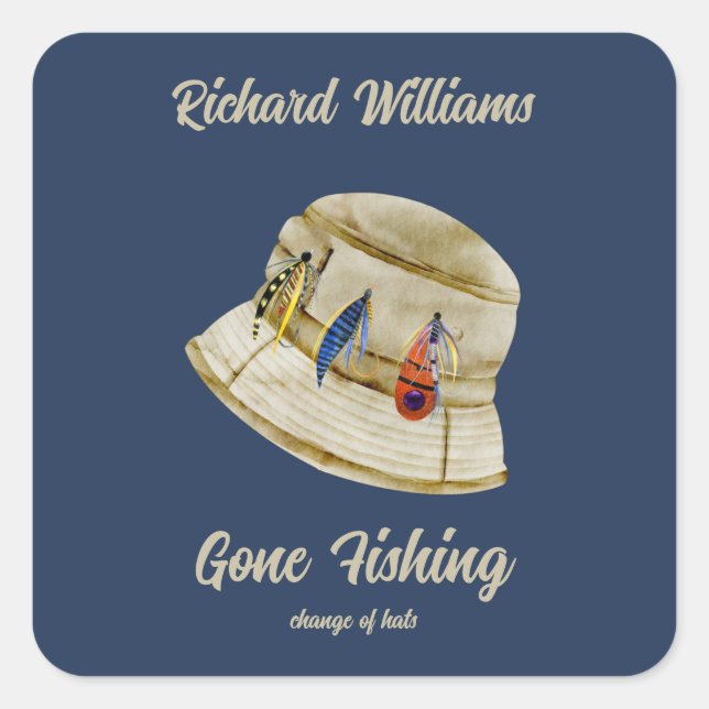 Retirement Gone Fishing Retired Fisherman Hat Square Sticker (Front)