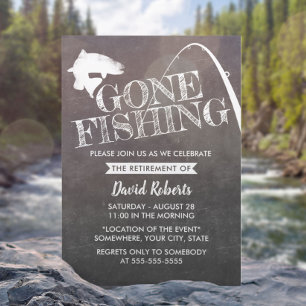 Retirement Gone Fishing Rustic Chalkboard Invitation