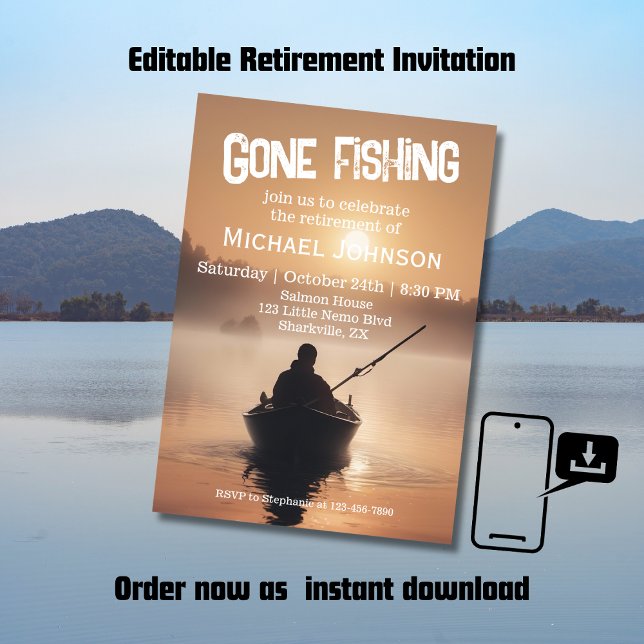Retirement Gone Fishing Sunrise Retired Fisherman Invitation (Creator Uploaded)