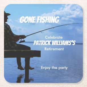 Retirement Gone Fishing Sunset Retired Fisherman Square Paper Coaster
