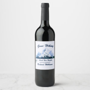 Retirement Gone Hiking Snowy Mountains Happy Trail Wine Label