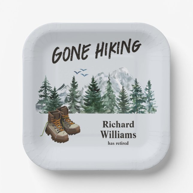Retirement Gone Hiking to the Mountains Outdoors  Paper Plate (Front)