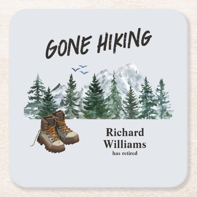 Retirement Gone Hiking to the Mountains Outdoors  Square Paper Coaster (Front)