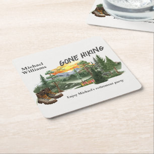 Retirement Gone Hiking to the Mountains Sunrise Square Paper Coaster