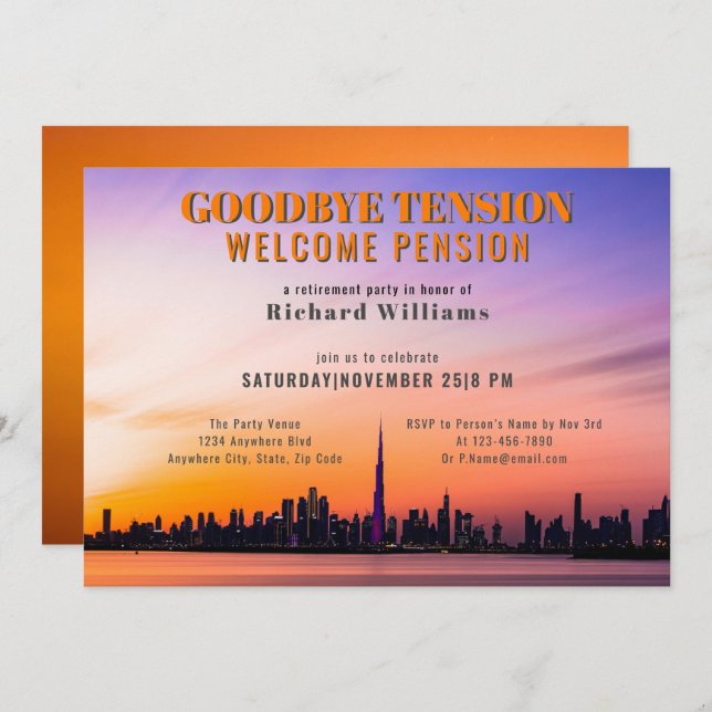 Retirement Goodbye Tension City Skyline Invitation (Front/Back)