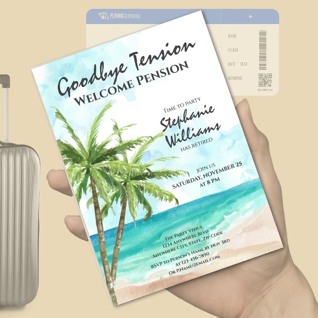 Retirement Goodbye Tension Summer Beach Party  Invitation (Creator Uploaded)
