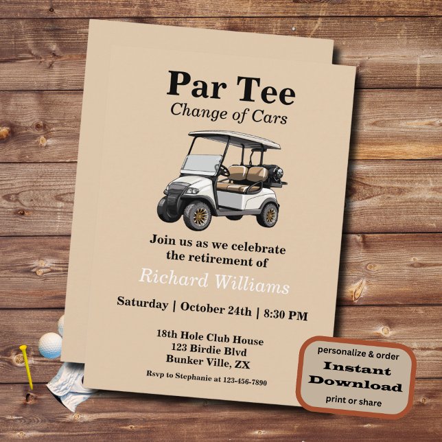 Retirement Grey Golf Cart Par Tee Themed Invitation (Creator Uploaded)