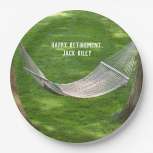 Retirement Hammock between trees Paper Plate