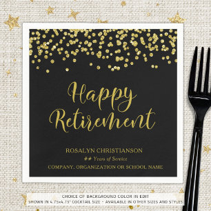 RETIREMENT Handwritten Script Gold Confetti Name Napkin