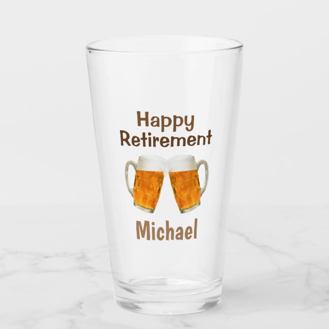 Retirement Happy Cheers Beer Custom Name Glass (Front)