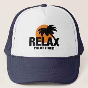Retirement hat with palm tree sunset logo