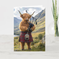 Retirement Highland Cow Playing the Bagpipes