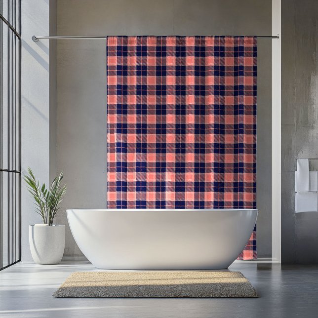 Retirement Home Curtain Coral Navy Plaid Design (Retirement Home Curtain Coral Navy Plaid Design)