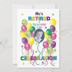 Retirement Invitation Festive, balloons & Photo 
