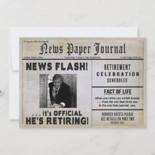 Retirement Invitation-NewspaperPHOTO/ Personalise Invitation