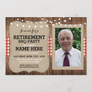 Retirement Invitation Photo Party BBQ Red Invite