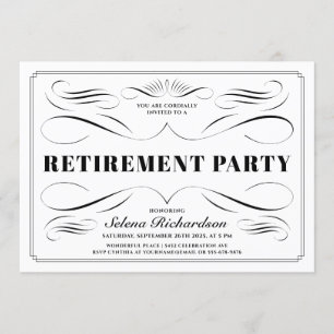 Retirement Invitations - Custom Colour Scrollwork