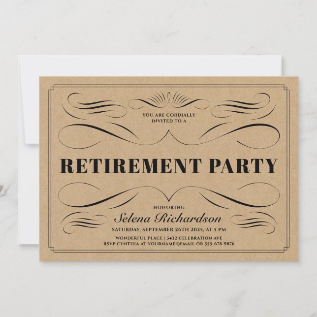 Retirement Invitations - Vintage Scrollwork (Front)