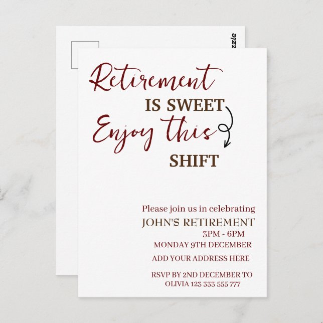 Retirement Is Sweet Enjoy This Shift Retirement Postcard (Front/Back)