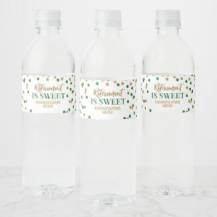 Retirement is sweet Green Gold Confetti Water Bottle Label