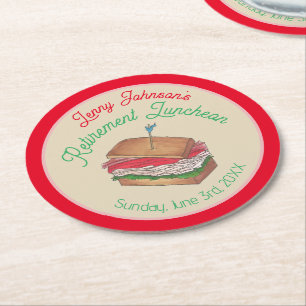 Retirement Luncheon Lunch Turkey Club Sandwich Round Paper Coaster