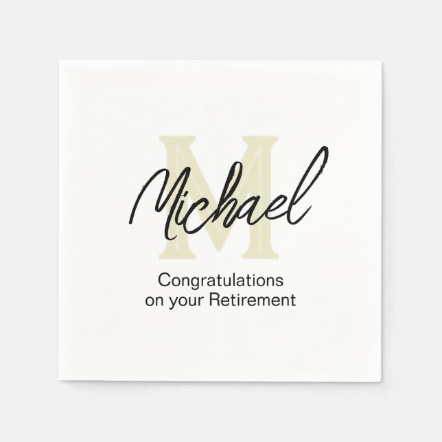 Retirement Minimalist Monogram Paper Napkin (Front)