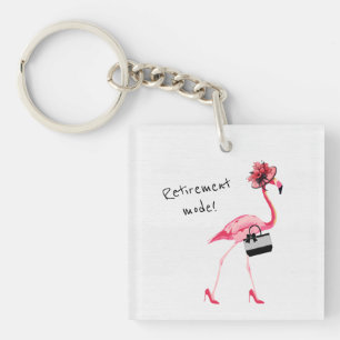Retirement Mode! Chic Classy Pink Flamingo Key Ring