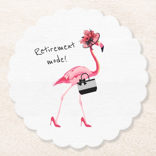 Retirement Mode! Chic Classy Pink Flamingo Paper Coaster (Front)