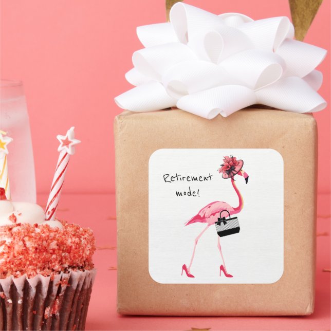 Retirement Mode! Chic Classy Pink Flamingo Square Sticker (Party)