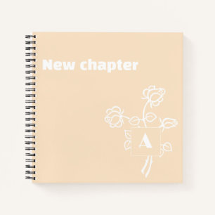 Retirement monogram watercolor rose beige white notebook
