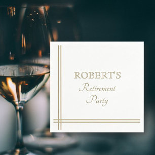 Retirement napkins in WHITE and gold