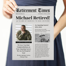 Retirement Newspaper Sign Gift Military  Custom Letterhead