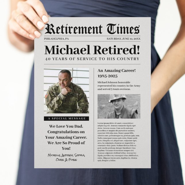 Retirement Newspaper Sign Gift Military  Custom Letterhead (Creator Uploaded)