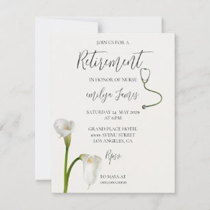 Retirement Nurse Invitation Elegant White Calla